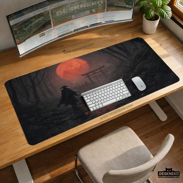 Samurai Red Moon Desk Mat Mousepad - Deskneko