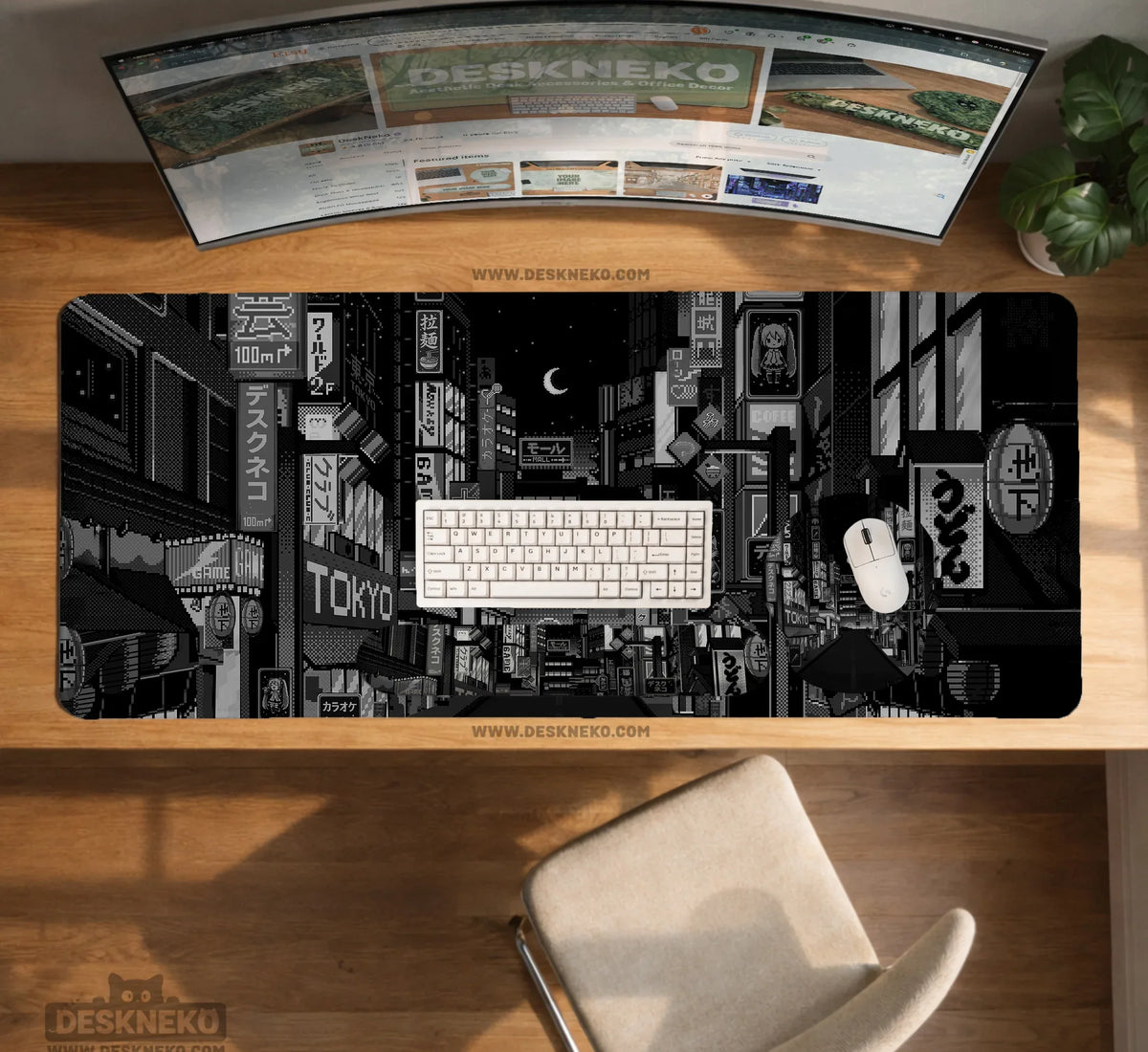 Black White Tokyo Desk Mat - Deskneko