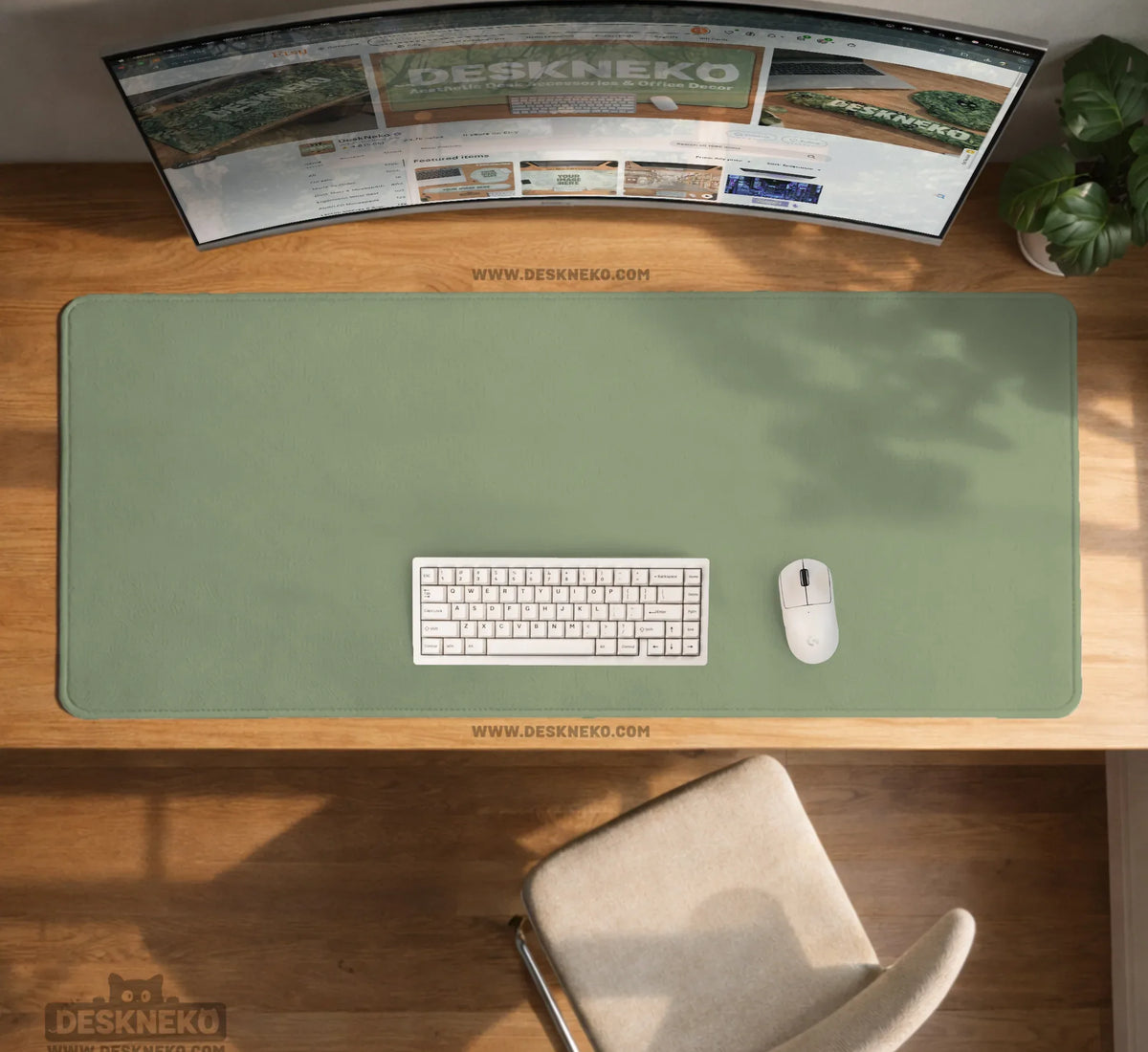 Sage Green Desk Mat XXL Extended Mousepad for Office and Gaming - Deskneko