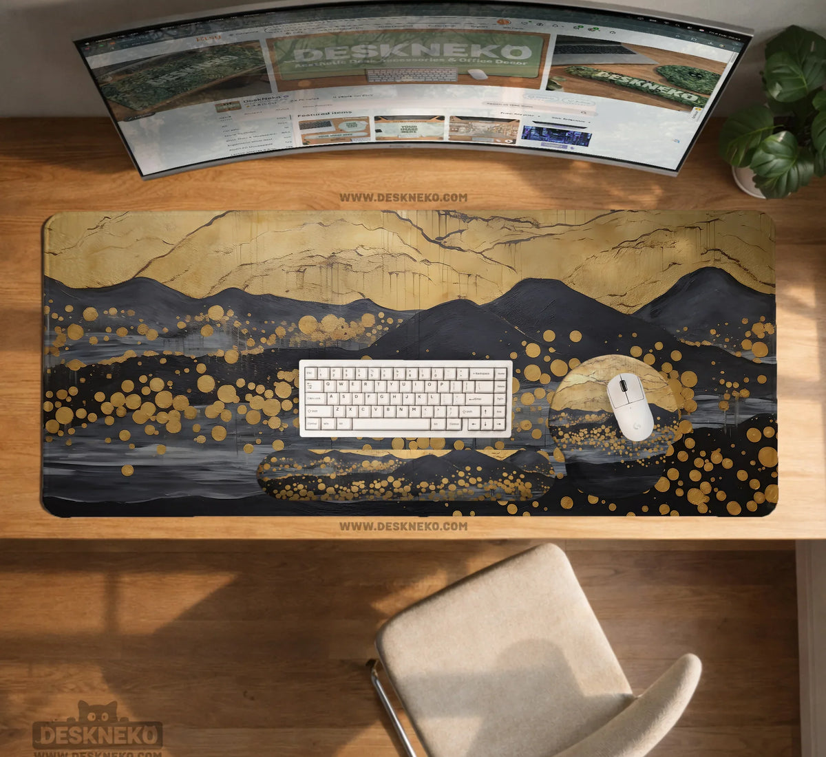 Black Gold Abstract Mountain Desk Mat & Mousepad - Deskneko
