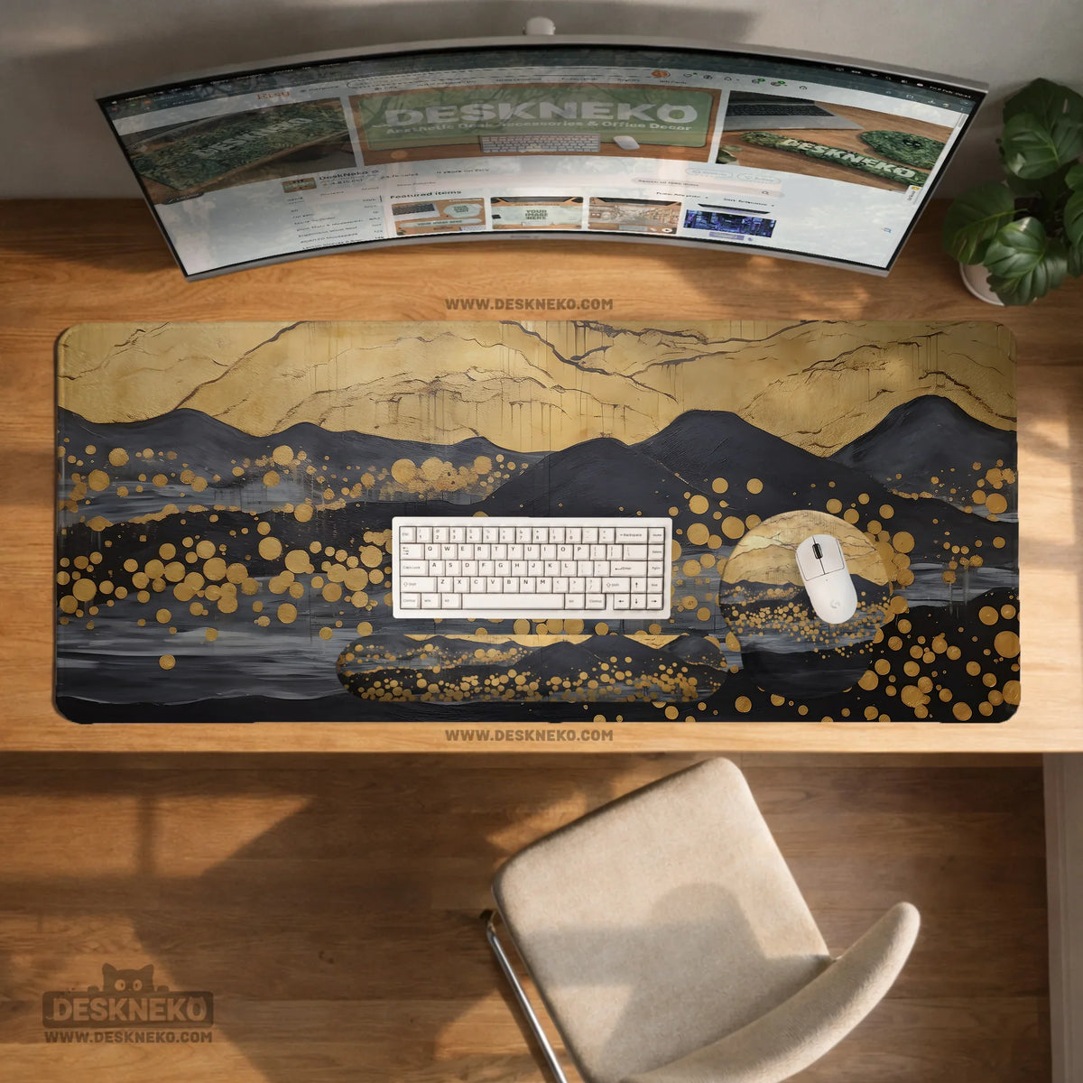 Black Gold Abstract Mountain Desk Mat & Mousepad - Deskneko