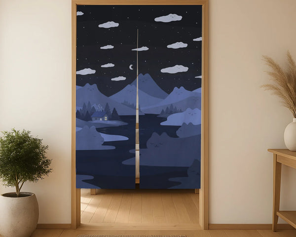 Navy Cat Hills Noren Door Curtain Room Divider - Deskneko