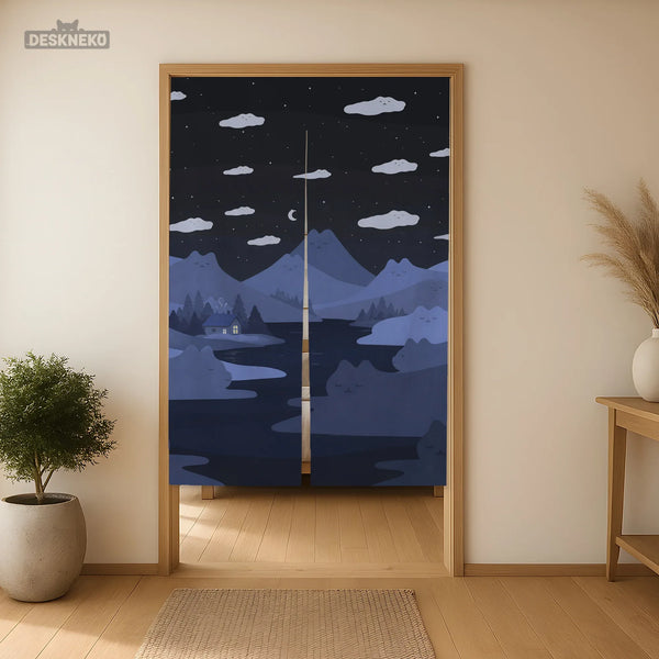 Navy Cat Hills Noren Door Curtain Room Divider - Deskneko