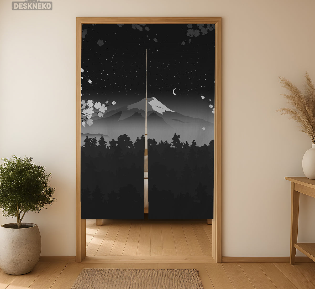 Black Mount Fuji Noren Curtain - Noren Door Curtain - Deskneko - Noren Door Curtains