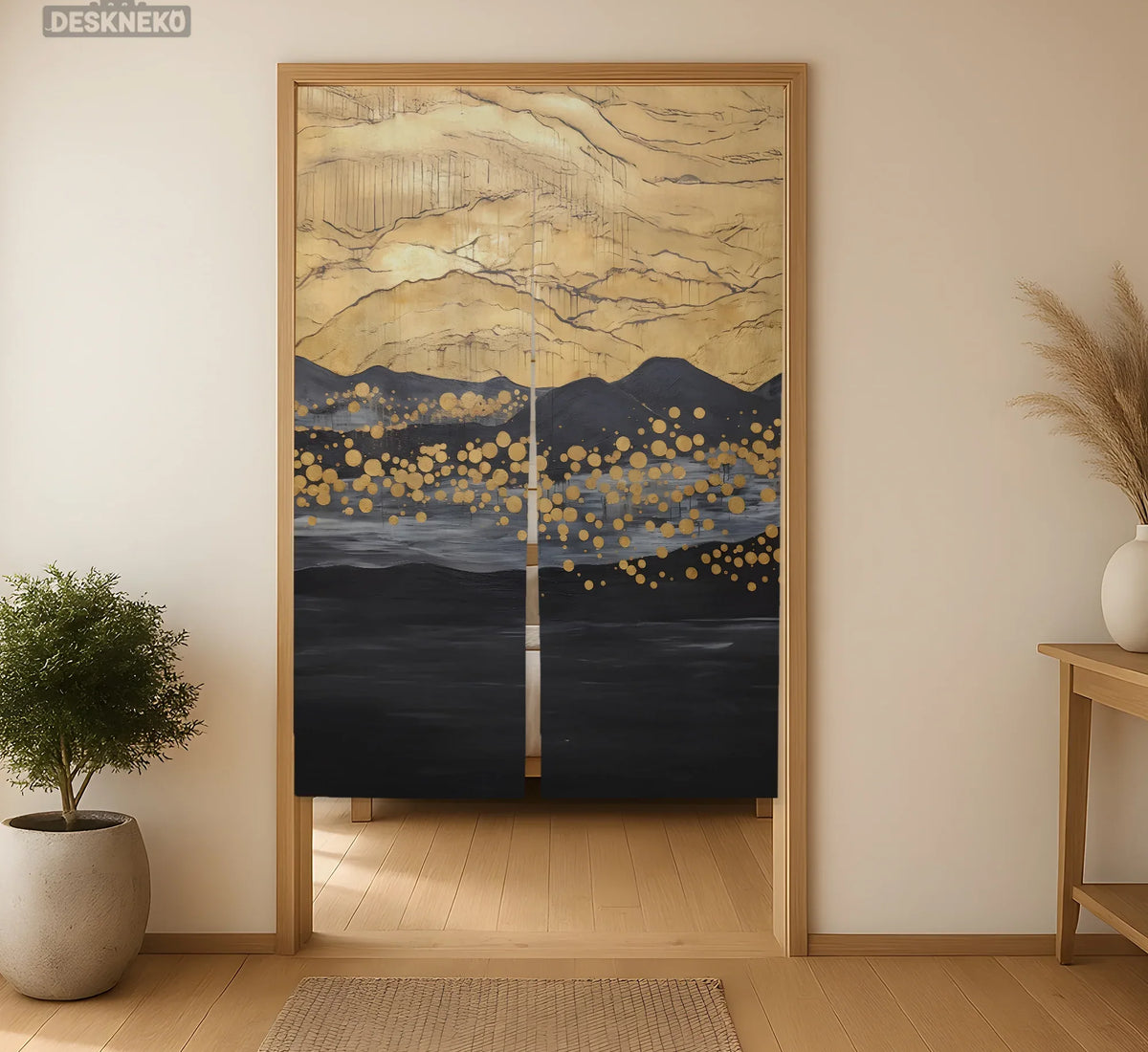 Gold Black Abstract Noren Door Curtain - Deskneko