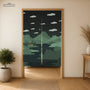 Forest Green Cat Hills Noren Door Curtain - Deskneko