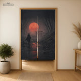 Samurai Red Moon Noren Door Curtain - Deskneko