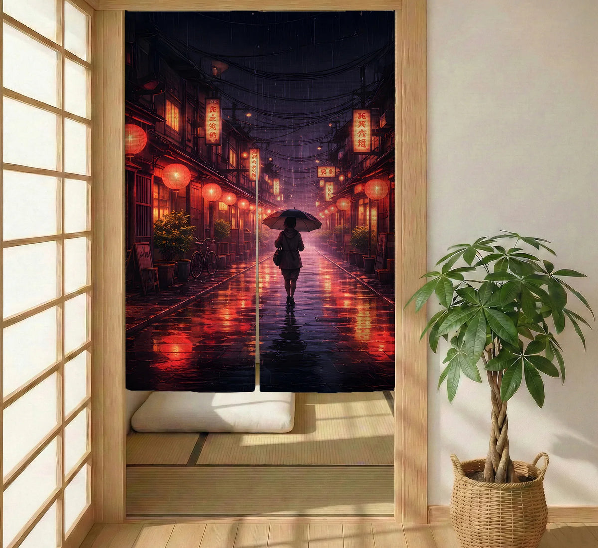 Lofi Anime Alley Noren Door Curtain - Deskneko