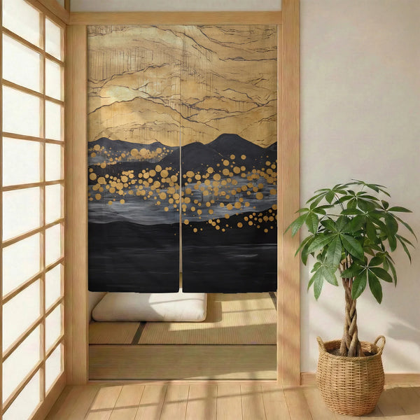 Gold Black Abstract Noren Door Curtain - Deskneko