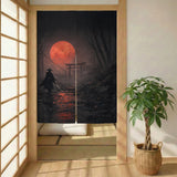 Samurai Red Moon Noren Door Curtain - Deskneko
