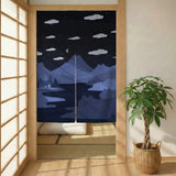 Navy Cat Hills Noren Door Curtain Room Divider - Deskneko
