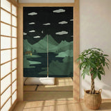 Forest Green Cat Hills Noren Door Curtain - Deskneko