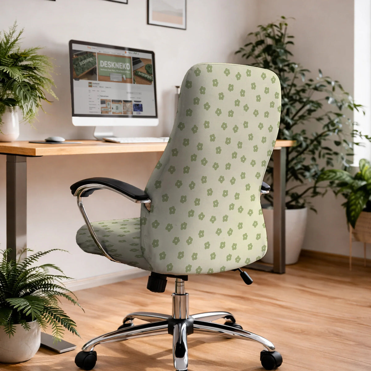 Green Floral Chair Cover - Deskneko