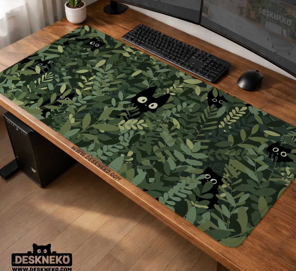 Botanical Cat Ergonomic Mousepad with Wrist Rest for Desk Comfort - Deskneko
