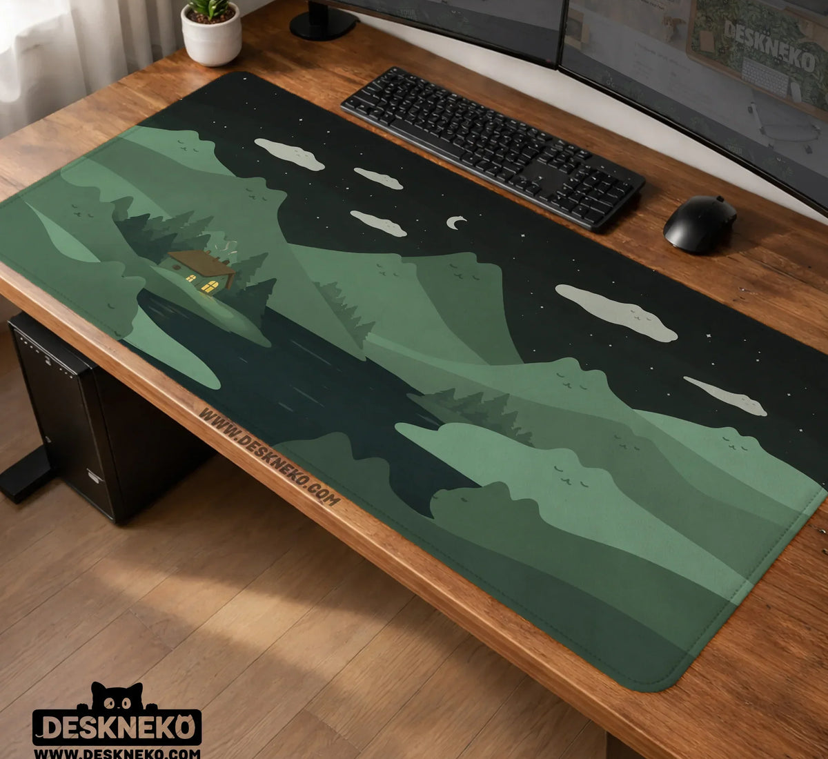 Night Forest Cats Landscape Desk Mat Mousepad XXL - Deskneko