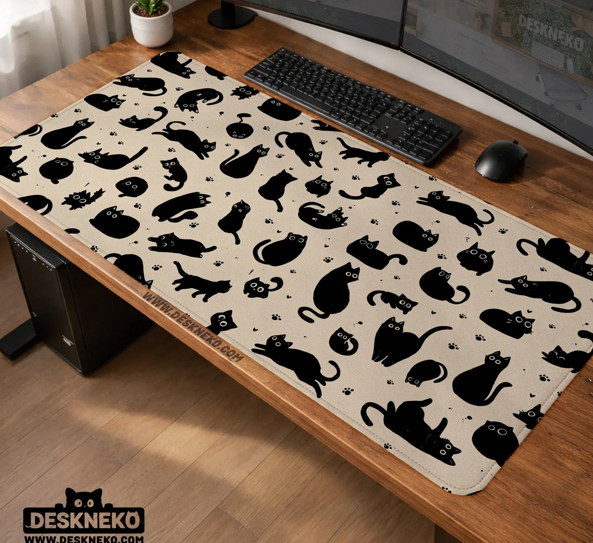 Black Cat Desk Mat, Cute XL Mousepad for Cozy Office and Gaming Setup - Deskneko
