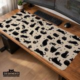 Black Cat Desk Mat, Cute XL Mousepad for Cozy Office and Gaming Setup - Deskneko