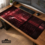 Red Cyberpunk Tokyo Cat Desk Mat - Deskneko