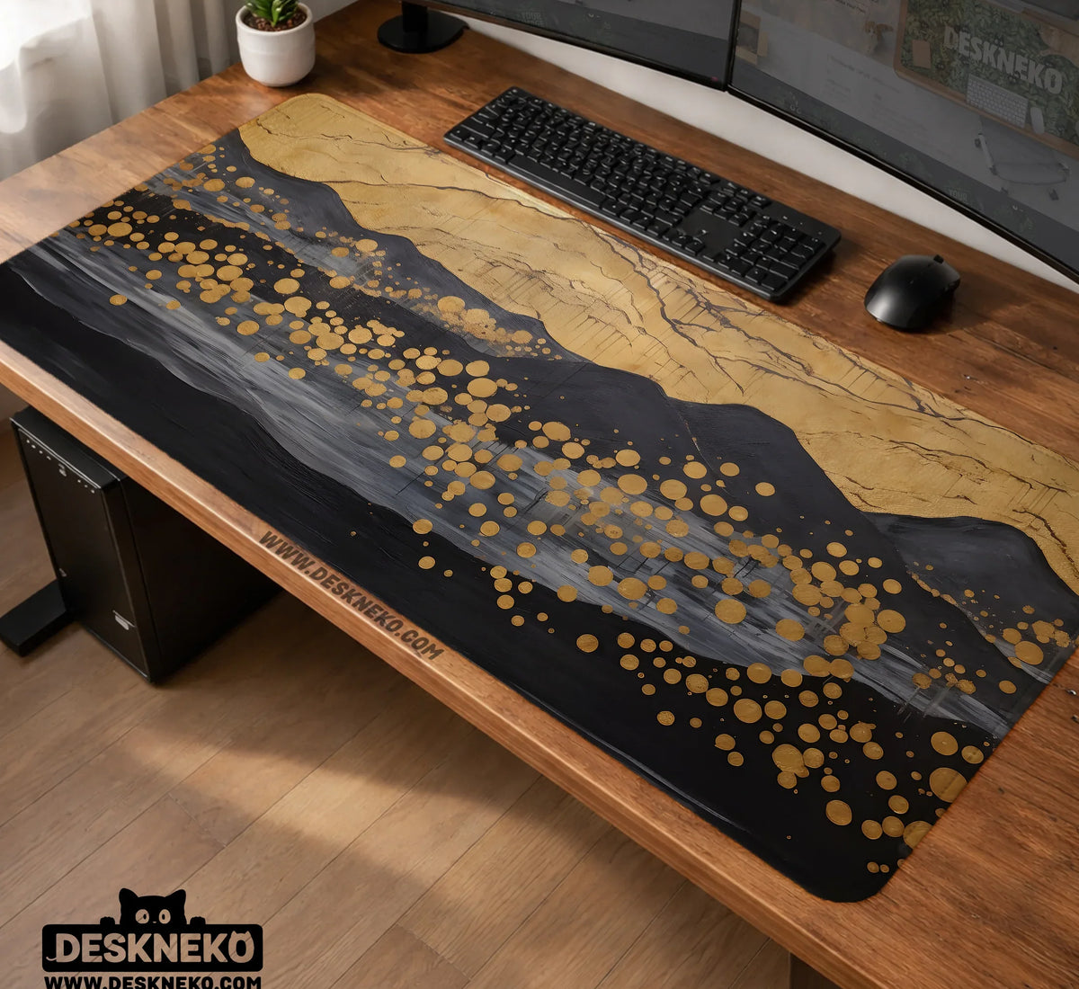 Black Gold Abstract Mountain Desk Mat & Mousepad - Deskneko