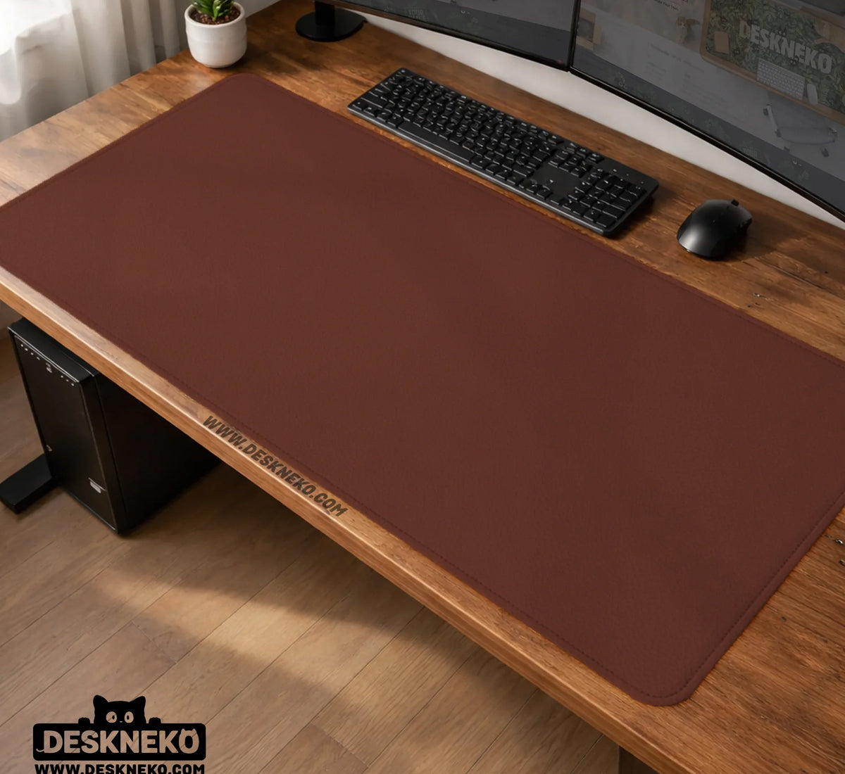 Mahogany Desk Mat Mousepad, Minimalist Brown Extended Desk Pad - Deskneko