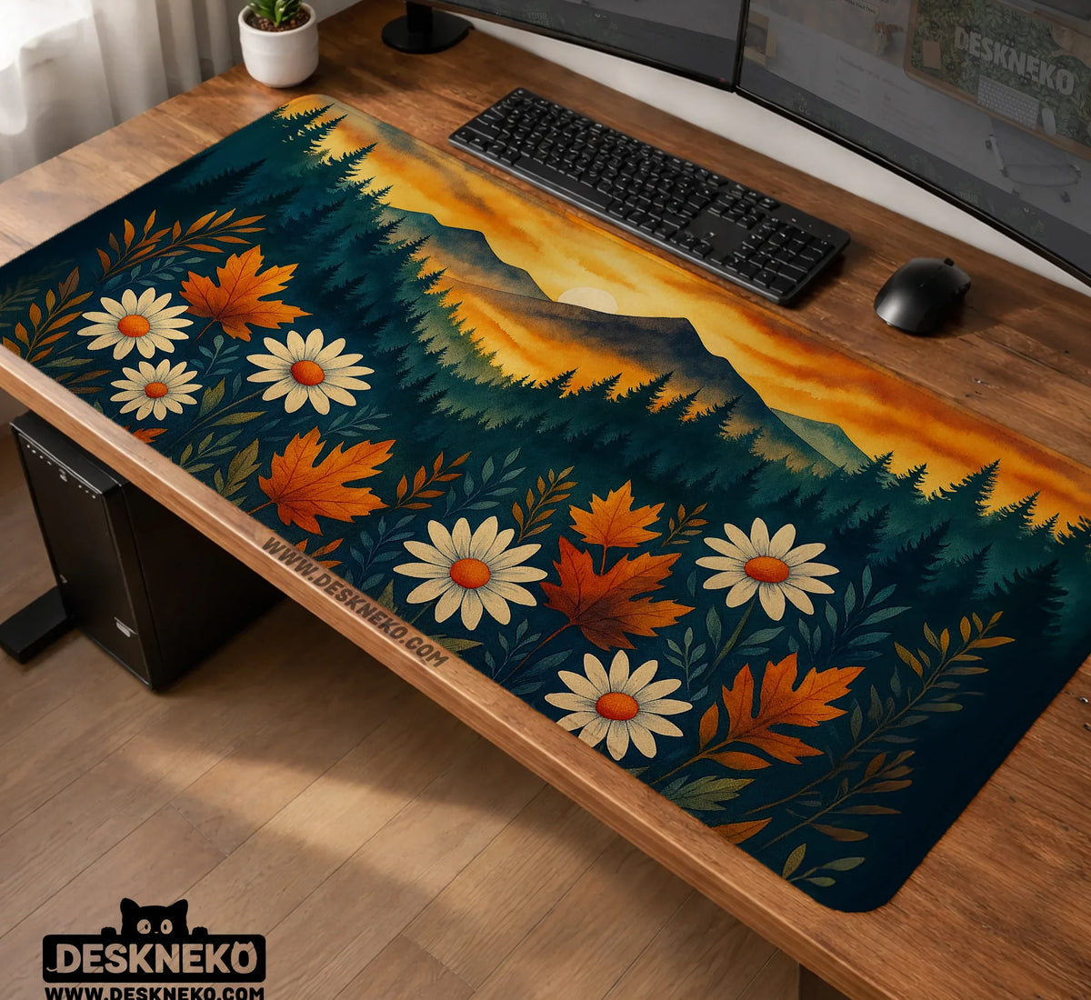 Sunset Forest Mountain Desk Mat - Deskneko
