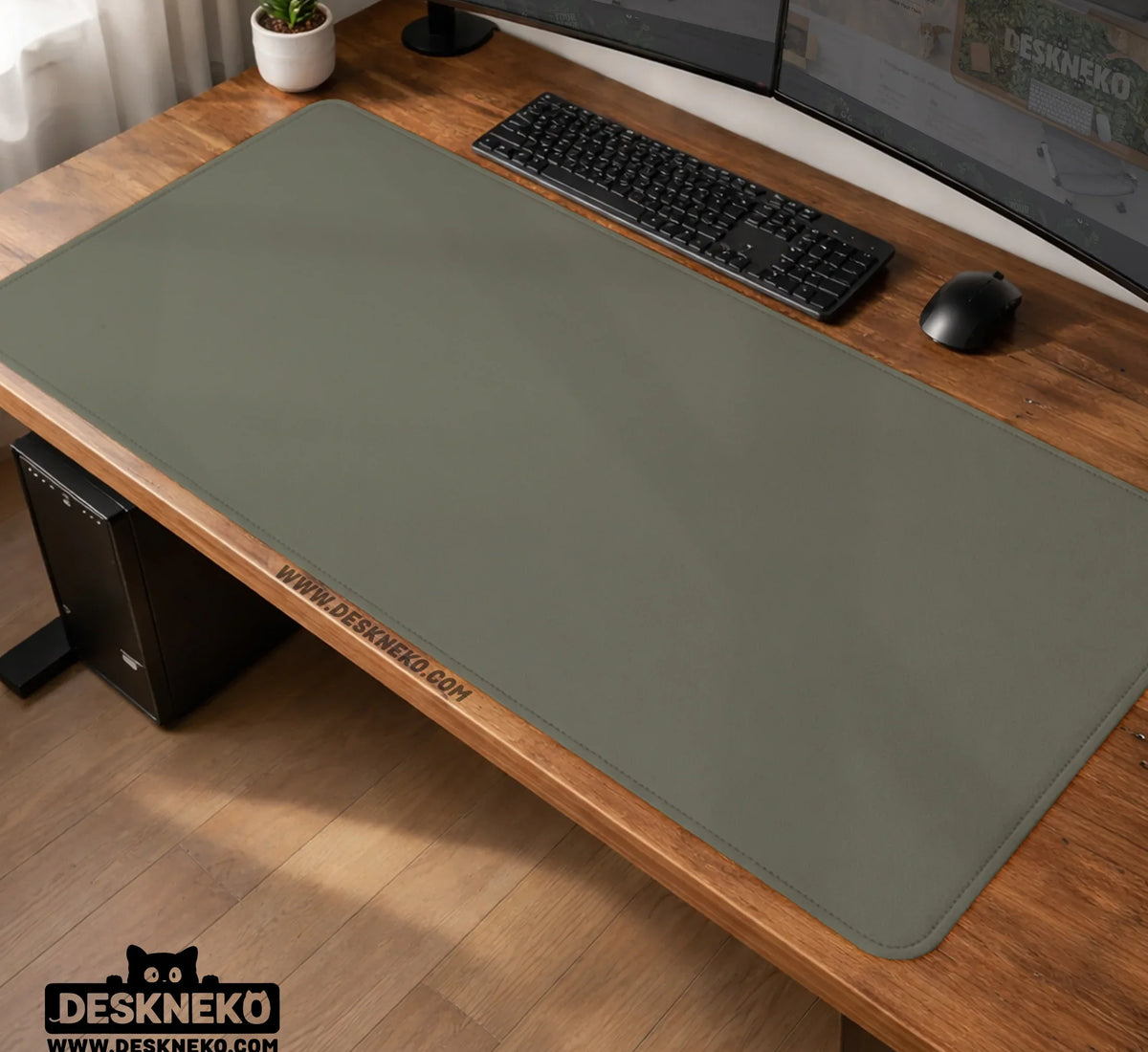 Eucalyptus Sage Desk Mat, Minimalist Extended Mousepad, Waterproof - Deskneko