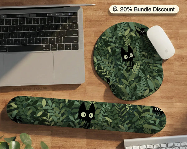 Botanical Cat Ergonomic Mousepad with Wrist Rest for Desk Comfort - Deskneko