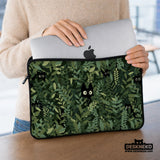 Botanical Cat Laptop Sleeve & Bag, Forest Green Aesthetic Case - Deskneko
