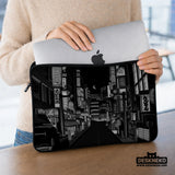 Tokyo Night Pixel Laptop Sleeve & Bag – Monochrome Cyberpunk Case - Deskneko