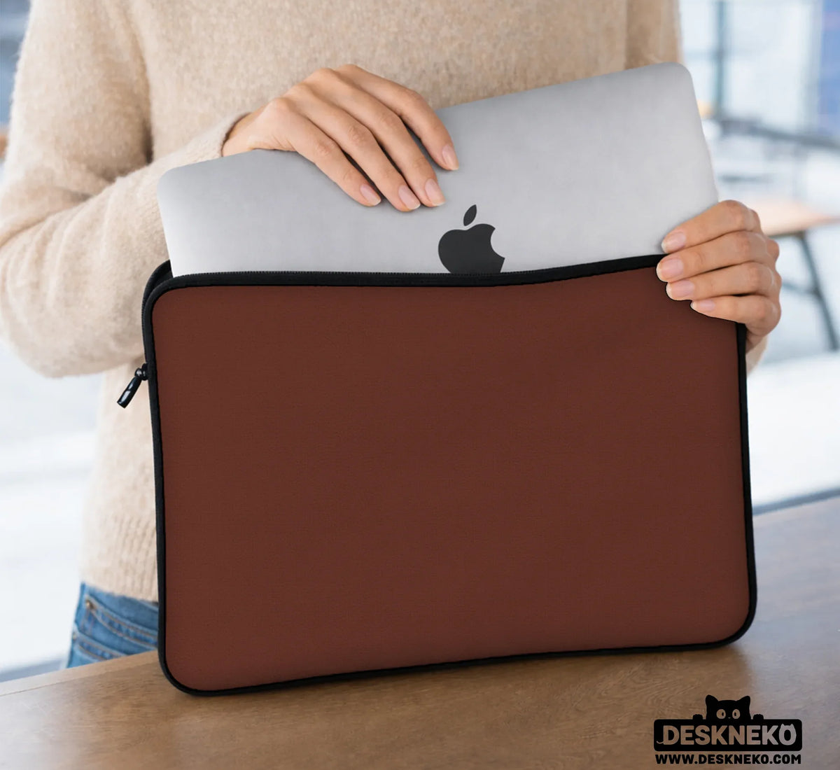 Mahogany Laptop Sleeve & Bag, Minimalist Brown Protective Work Case - Deskneko