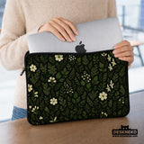 Botanical Laptop Sleeve & Bag with Dark Green Floral Pattern - Deskneko