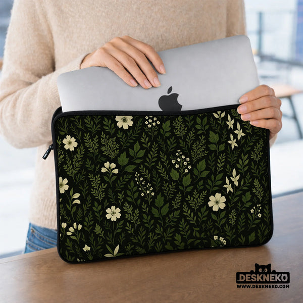 Dark Green Botanical Laptop Sleeve - Deskneko