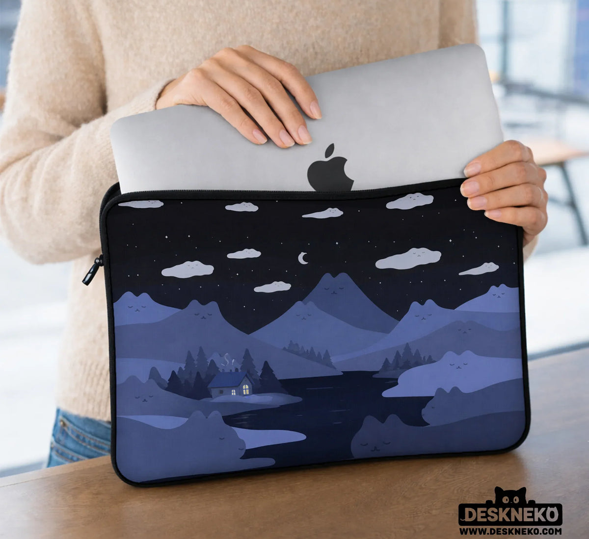 Whimisical Blue Cat Mountains Laptop Sleeve & Bag - Deskneko