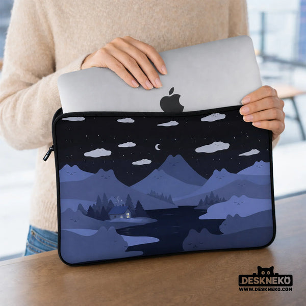 Whimisical Blue Cat Mountains Laptop Sleeve & Bag - Deskneko