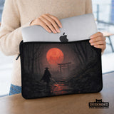Samurai Red Moon Laptop Sleeve & Bag with Handle and Shoulder Strap - Deskneko