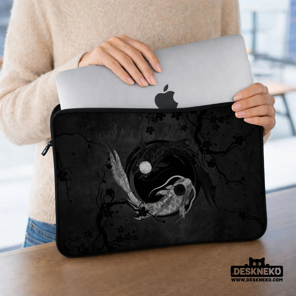 Dark Koi Yin Yang Laptop Sleeve & Bag, Japanese Ink Case - Deskneko