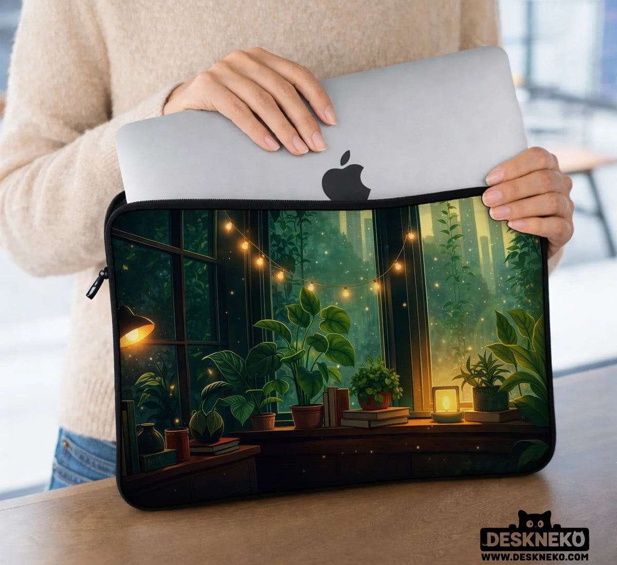 Cozy Green Window Laptop Sleeve & Bag - Deskneko
