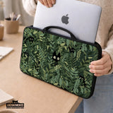 Botanical Cat Laptop Sleeve & Bag, Forest Green Aesthetic Case - Deskneko