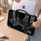 Tokyo Night Pixel Laptop Sleeve & Bag – Monochrome Cyberpunk Case - Deskneko