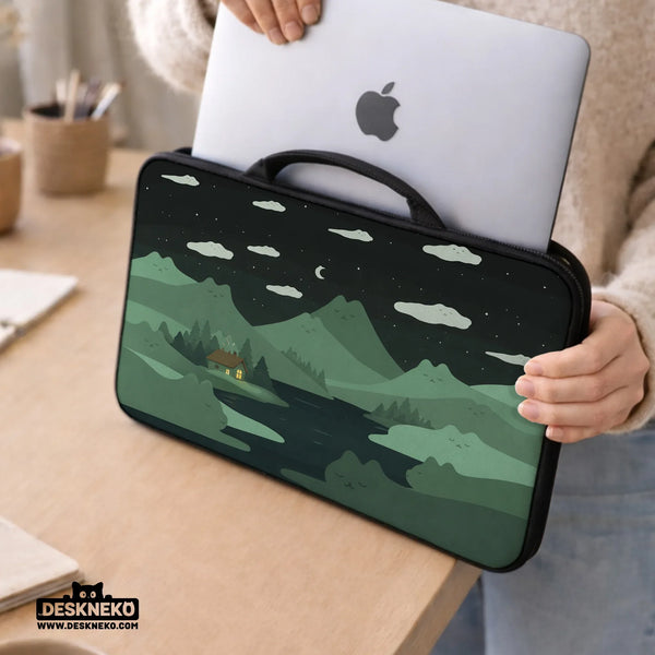 Green Cat Mountains Laptop Sleeve & Bag - Deskneko