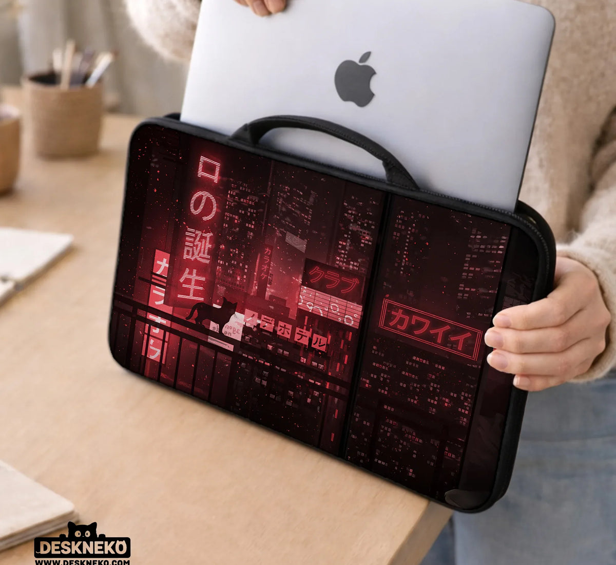 Red Cyberpunk Laptop Sleeve & Bag - Deskneko