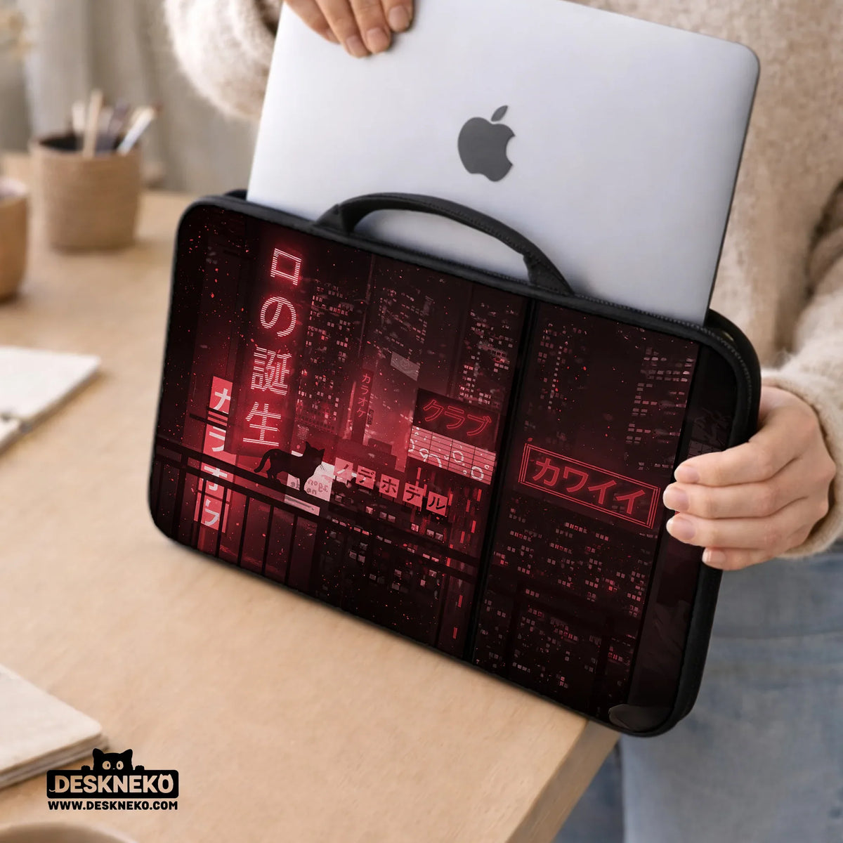 Red Cyberpunk Laptop Sleeve & Bag - Deskneko