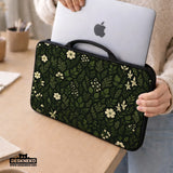 Botanical Laptop Sleeve & Bag with Dark Green Floral Pattern - Deskneko