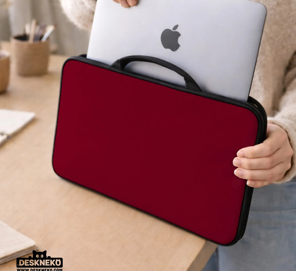 Burgundy Laptop Sleeve & Bag for MacBook and Notebooks - Deskneko