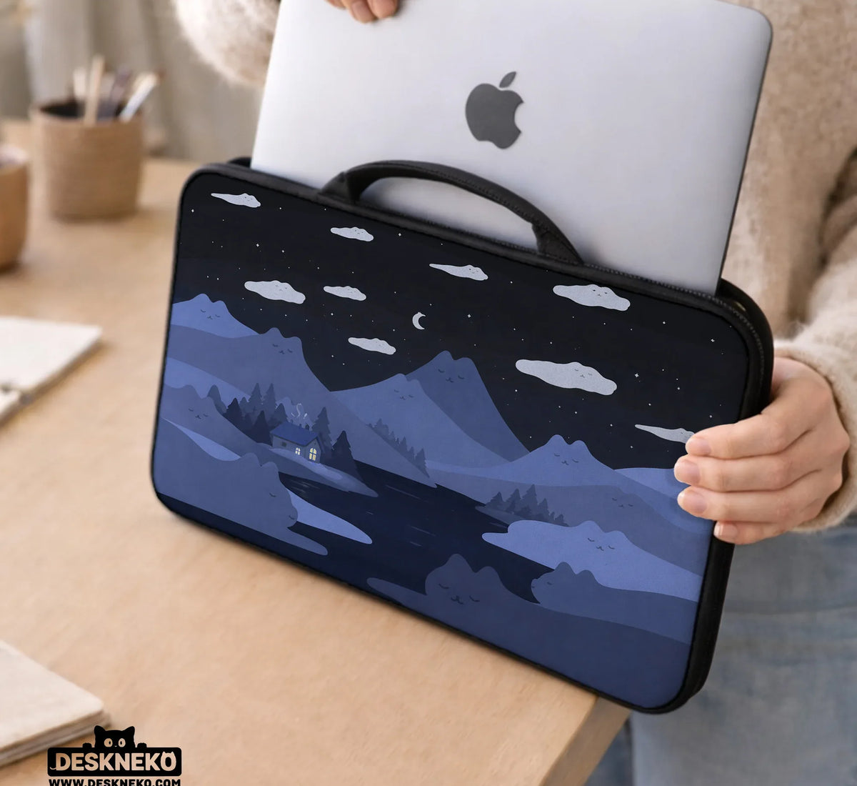 Whimisical Blue Cat Mountains Laptop Sleeve & Bag - Deskneko