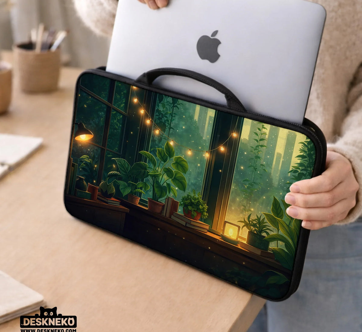 Cozy Green Window Laptop Sleeve & Bag - Deskneko