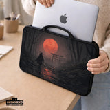 Samurai Red Moon Laptop Sleeve & Bag with Handle and Shoulder Strap - Deskneko