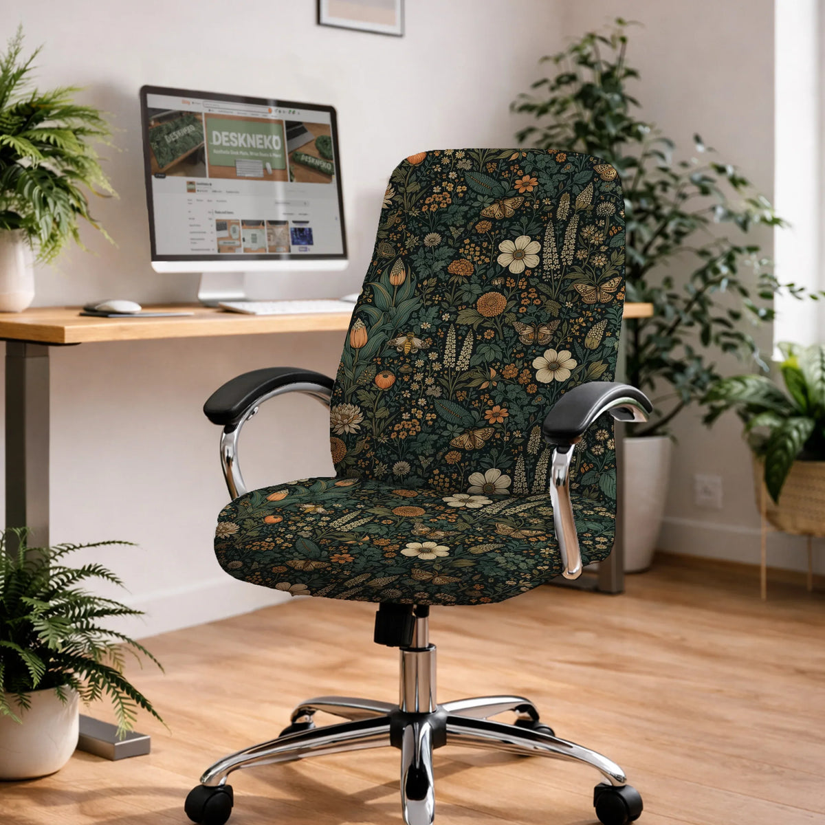 Dark Floral Chair Cover - Deskneko