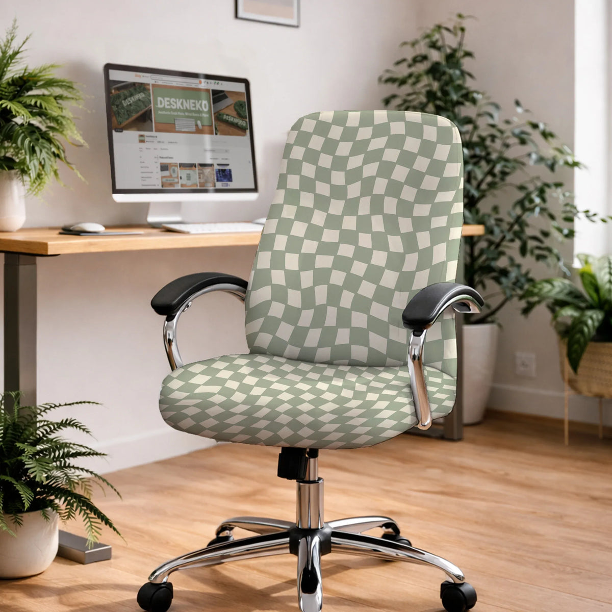 Green Checker Chair Cover - Deskneko