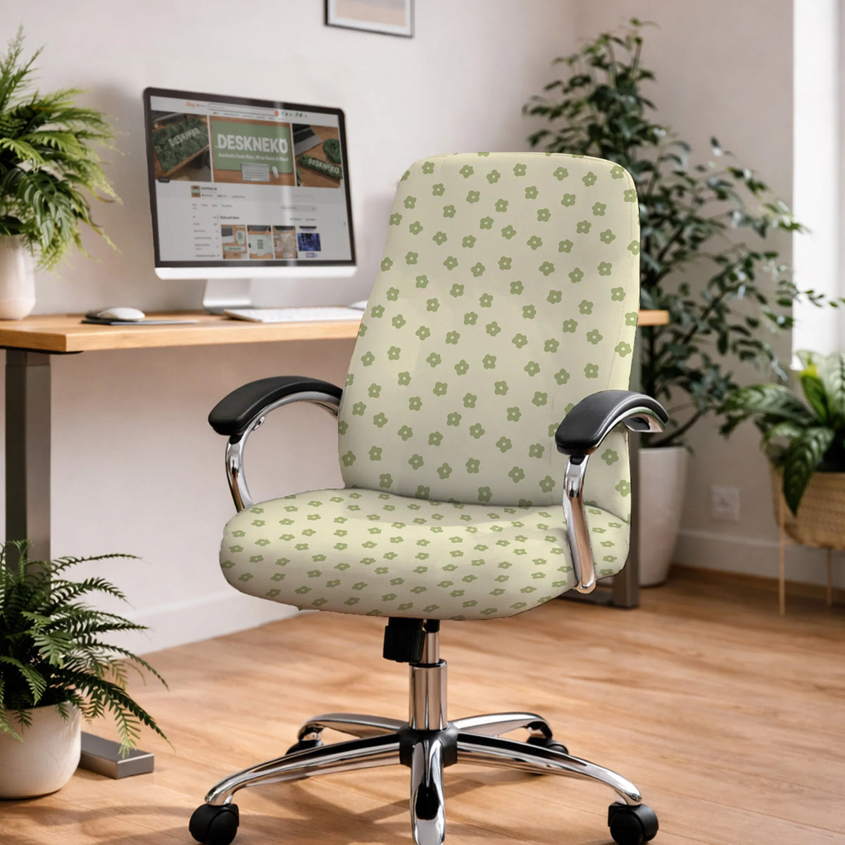 Green Floral Chair Cover - Deskneko